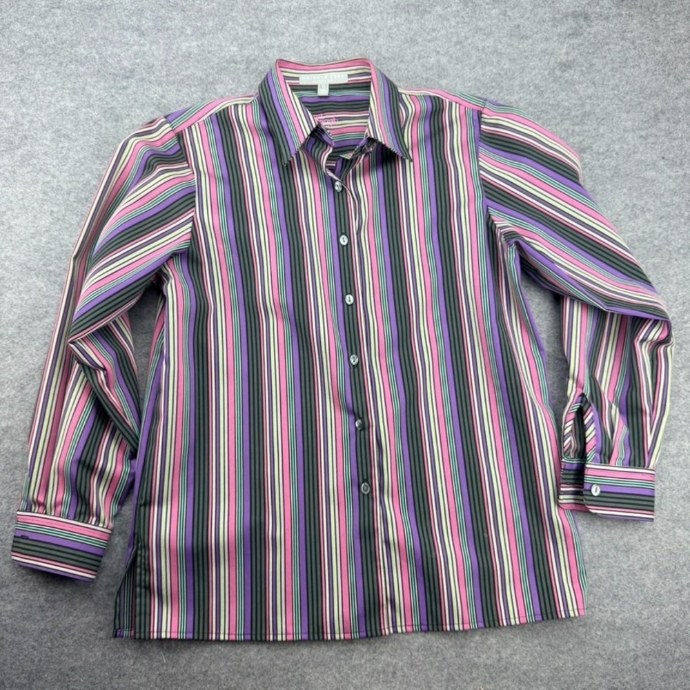 Foxcroft Women’s 6P Wrinkle Free Classic Fit Multicolor Striped Button Shirt